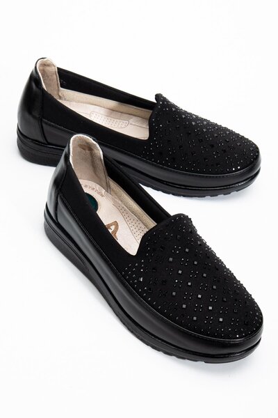 Dilimler Ayakkabı Ortopedické dámské boty pro volný čas z pravé kůže Černá strečová a kamenná plochá podrážka