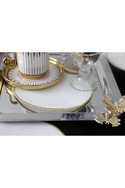 PLT Design 6-Piece Edge Detailed Round Linen Linen Coffee Side Cocktail Presentation Napkin