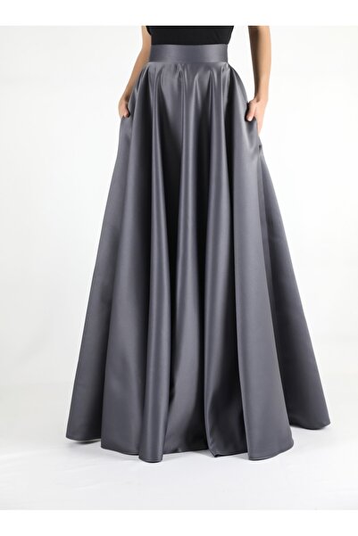 HSNLİFE Щільна розкльошена атласна спідниця Вечірня сукня Спідниця