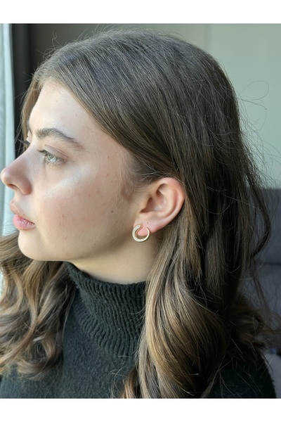 Serenity Atelier Yeni Sezon Gold Zirkon Taşlı C Model Küçük Küpe