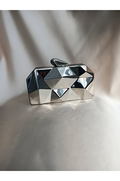 Gül Karatekin Kadın Açık Gümüş Metal Clutch El Portföy Çanta