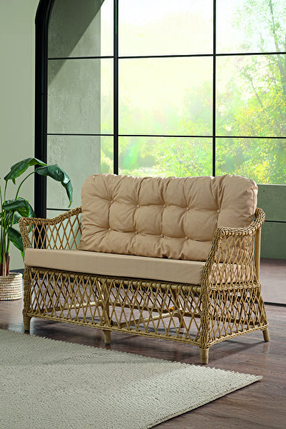 Evdemo Icon Rattan Bahçe Balkon Oturma Takımı 2+1+1+Camlı Masa Cappuccino