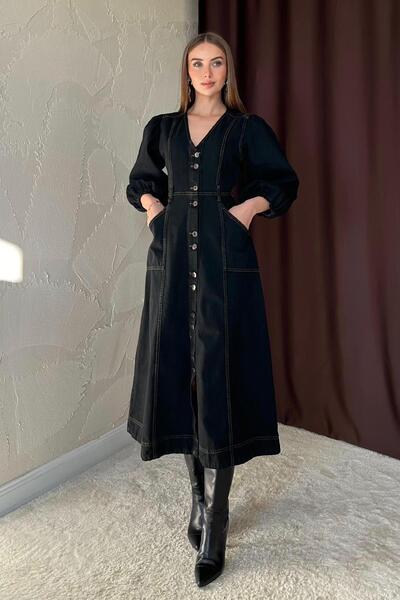 Elbee Fashion Woman Balon Kol Kot Elbise