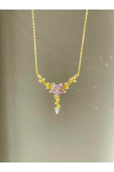 Harlofia Jewelry 925 Ayar Gümüş Sarmaşık Mor Taşlı Leylak Çiçek Kolye
