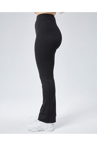 BANEGA Curve Plus Size Ribbed Flare Tube Leg High Waist Recovery Black Leggings Pants