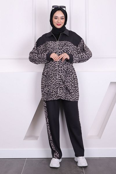 İmajButik Smoked Gray Waist Drawstring Modal Tunic Pants Suit