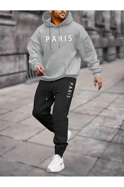 LAND MODA Унисекс черен анцуг с качулка