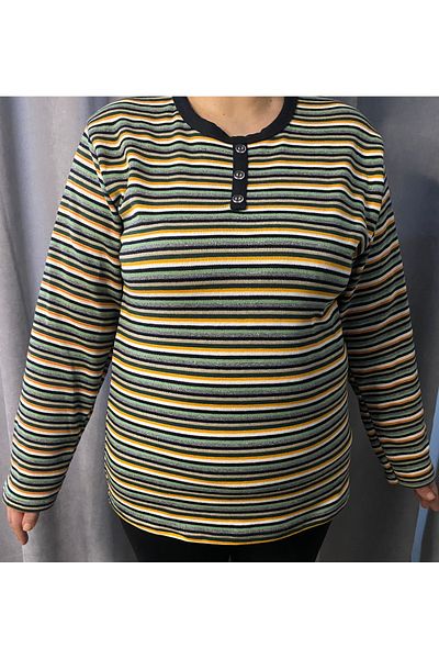 MODAYA Plus Size Striped Cotton Lycra Blouse