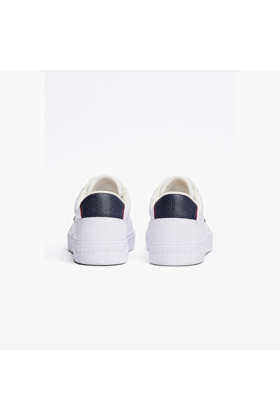 Tommy Hilfiger Kadın Rahat Düz Taban Düşük Bilekli Deri Beyaz Sneaker FW0FW08579-YBS