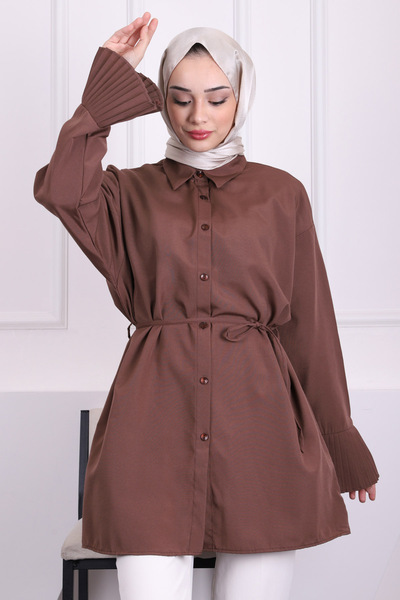 İmajButik تونيك تريكوتون مطوي بأكمام بنية