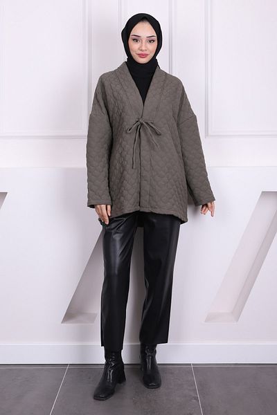 İmajButik Χακί μπροστινό δεμένο μπουφάν Oversize