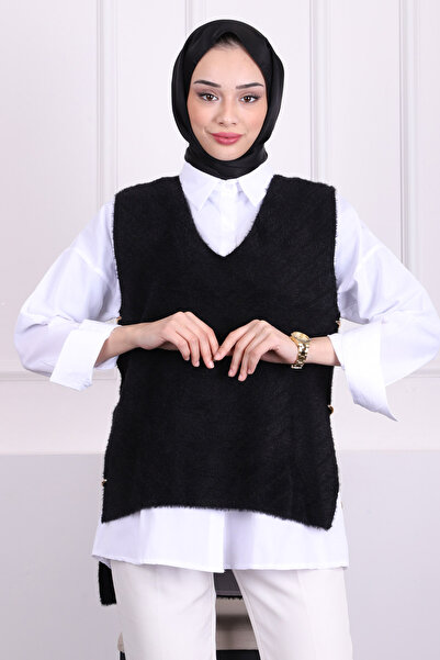 İmajButik Черна брадата пуловер риза