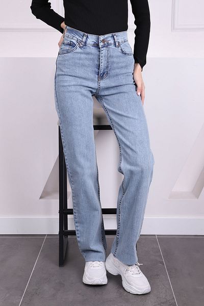 İmajButik Pantaloni Palazzo Denim cu talie înaltă albastru deschis