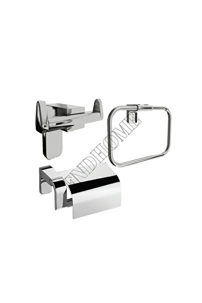 FNDHOME Krom Lux 3 Lü Banyo Set Kapaklı Kağıtlık, Yuvarlak Havluluk, Bornoz A...