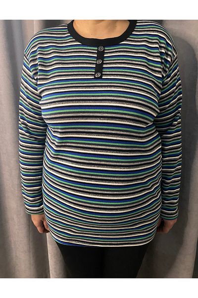 MODAYA Striped Cotton Plus Size Blouse