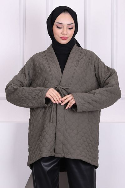 İmajButik Χακί μπροστινό δεμένο μπουφάν Oversize
