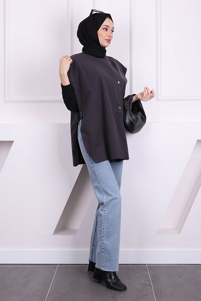 İmajButik سترة أنثراسايت مفصلة مفتوحة الجوانب