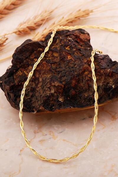 Sümer Telkari İtalyan Örgü Zincir Altın Kaplama Gümüş Kolye 8074