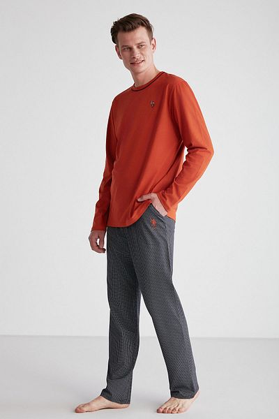 U.S. Polo Assn. Η.Π.Α. Polo Assn. 18743 - Σετ ανδρικών πιτζάμες με στρογγυλή λαιμόκοψη σε χρώμα τούβλο