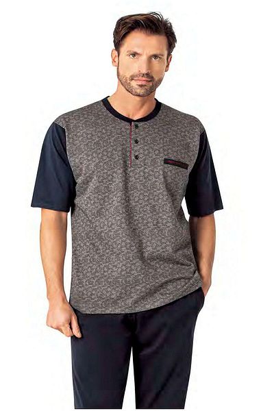 Pierre Cardin 6088 Ανδρικό κοντομάνικο 3 τμχ Σετ πιτζάμες ζακάρ-Μπλε Navy