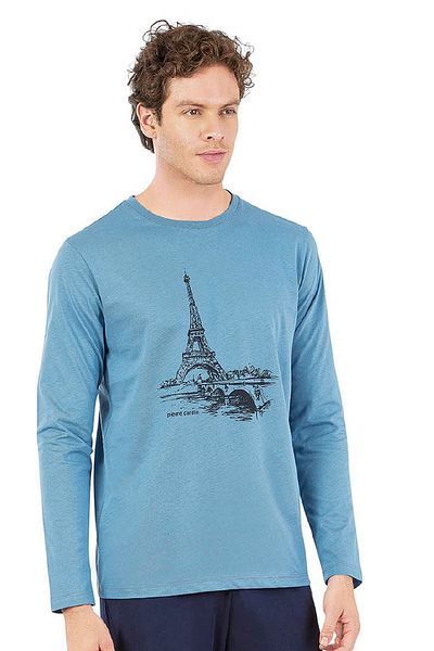 Pierre Cardin 6064 Ανδρικό μακρυμάνικο σετ πιτζάμα με λαιμόκοψη-μπλε