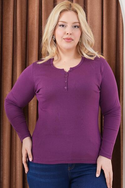 Siyezen Bluză de bază din bumbac și lycra, cu nasturi, mărime mare