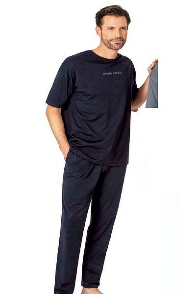 Pierre Cardin 6086 Ανδρικό κοντομάνικο ποδηλατικό γιακά Oversize Πιτζάμες Σετ-Navy Blue