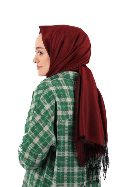 Mısırlı İpek Görünümlü Koza Şal Bordo Siyah