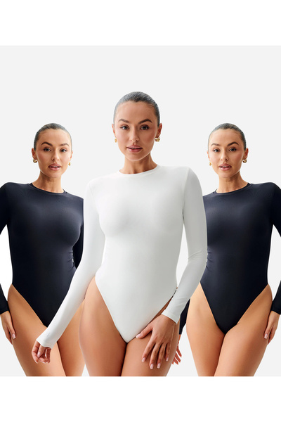 JustMORE Crew nyakú 3 részes hosszú ujjú Snap Body