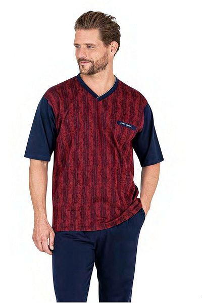 Pierre Cardin 6052 Men's Short Sleeve Jacquard 3-Piece Pajama Set-Burgundy
