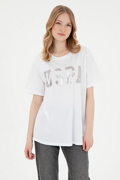 U.S. Polo Assn. Tricou de bază alb cu decolteu pentru femei 50300850 -vr013