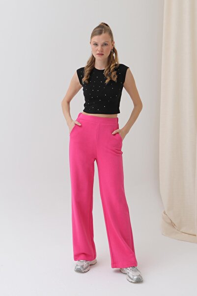 Puane Pantaloni de sport pentru femei cu picioare largi - 18152PNT - fucsia