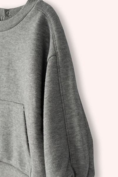 Panço Erkek Bebek Bisiklet Yaka Cep Detaylı Gri-Melanj Sweatshirt