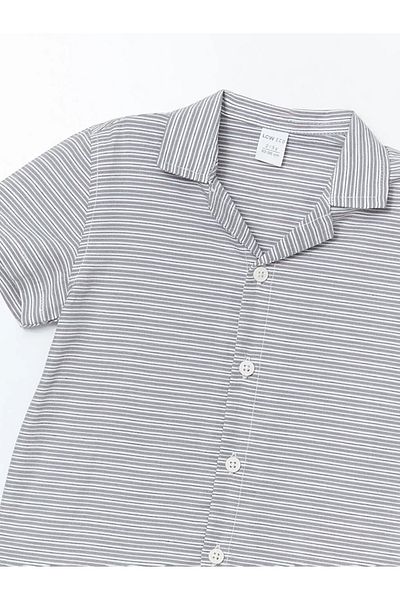 LC Waikiki Lcw Eco Gray Short Sleeve Striped Boy's Shirt