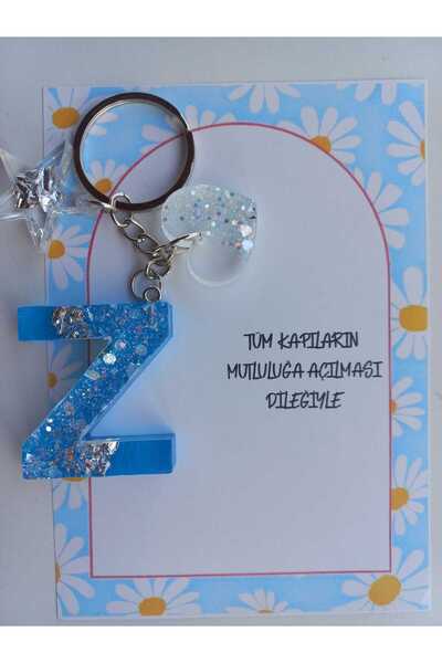 demirbasavm سلسلة مفاتيح مصنوعة يدويًا بحروف Epoxy Z