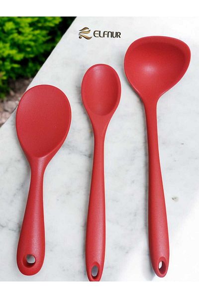 elfnur 3 Pieces Heat Resistant Hard Tip Fireproof Food Serving Set - 28 cm Spoon 23 cm
