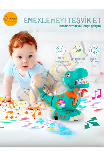 Wingzy Müzikli, Işıklı Ve Hareketli Dinozor - Emeklemeye Yardımcı Eğlenceli Oyuncak