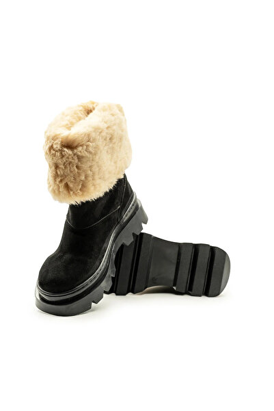 Şahnur حذاء بوت شتوي مبطن من الريش بسحاب للفتيات Fk3390