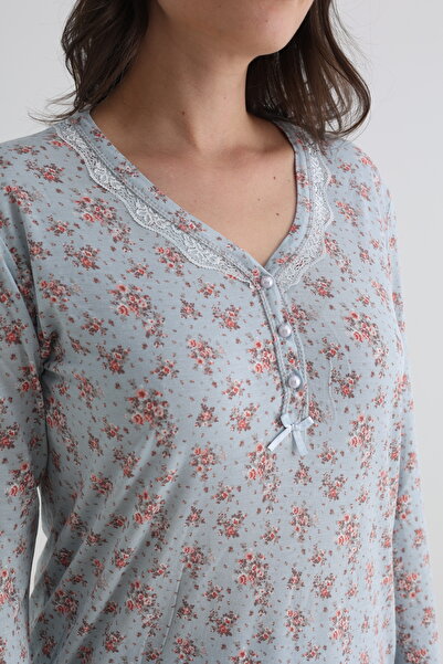 Angelika Pijama Takımı Mavi Çiçekli