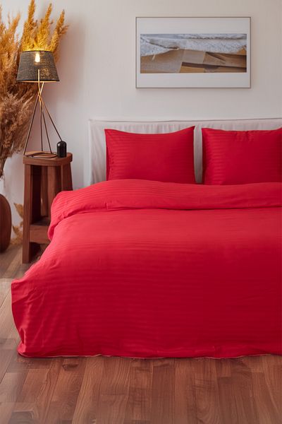 Tekstil Home Luxury Hotel Series - Red Single Satin Striped Duvet Cover Set