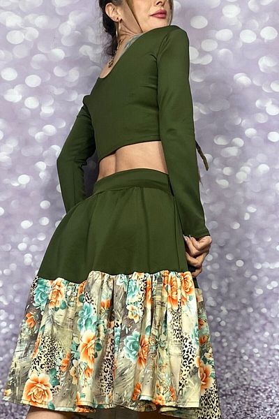 Quincey LICRA BALLET COLLAR CROP KHAKI SCUBA ΜΠΛΟΥΖΑ