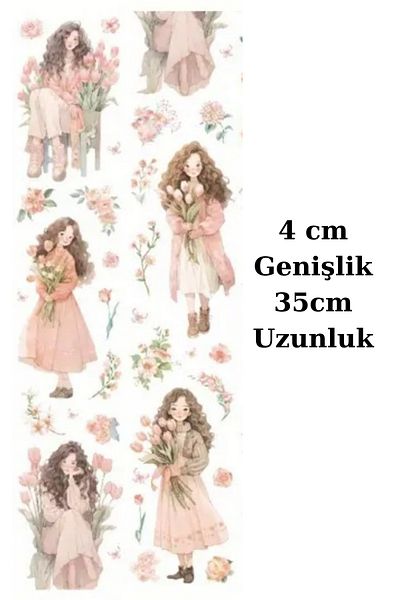 Mona Craftist Pink Floral Print Transparent Girl Pet Tape - 4X35 cm Scrapbook Bullet Journal Agenda Washi