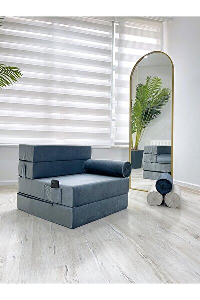 Minnes Tek Kişilik Katlanır Yataklı Koltuk-Babyface Kadife GRİ 70x200 cm &OTU...