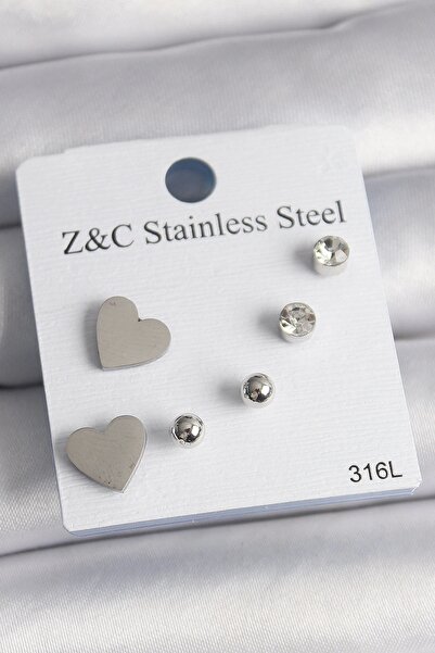 Clariss 316l steel gold color zircon stone heart women's earring set