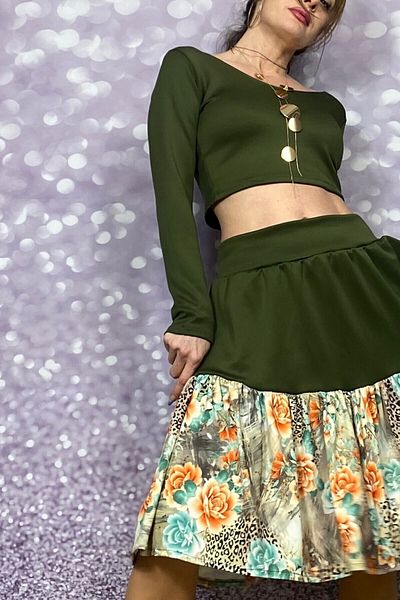 Quincey LICRA BALLET COLLAR CROP KHAKI SCUBA ΜΠΛΟΥΖΑ
