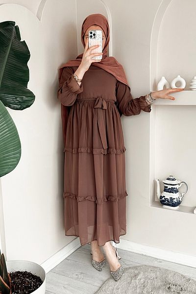 ModaAycan Chiffon Mink Layered Dress - Ma278