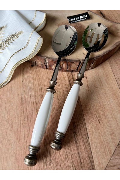 CASA DE BELLA Beyaz Bakır 2 Parça Avangard Salata Servis Seti