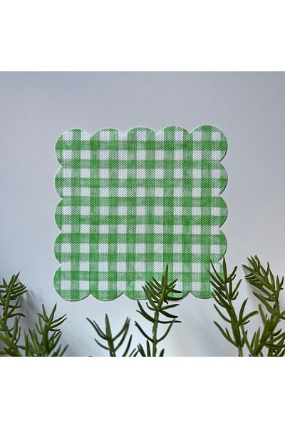 DECO Green Digital Printed Gingham Patterned Laser Cut Decorative Cocktail Napkins