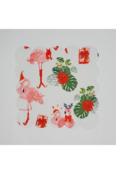 DECO Laser Cut Cocktail Napkin with Flamingos and Tropical Leaf Pattern Celebrating New Year's Eve