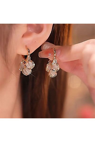 Minnoş Dükkan Cat Eye Natural Stone Dangle Earrings